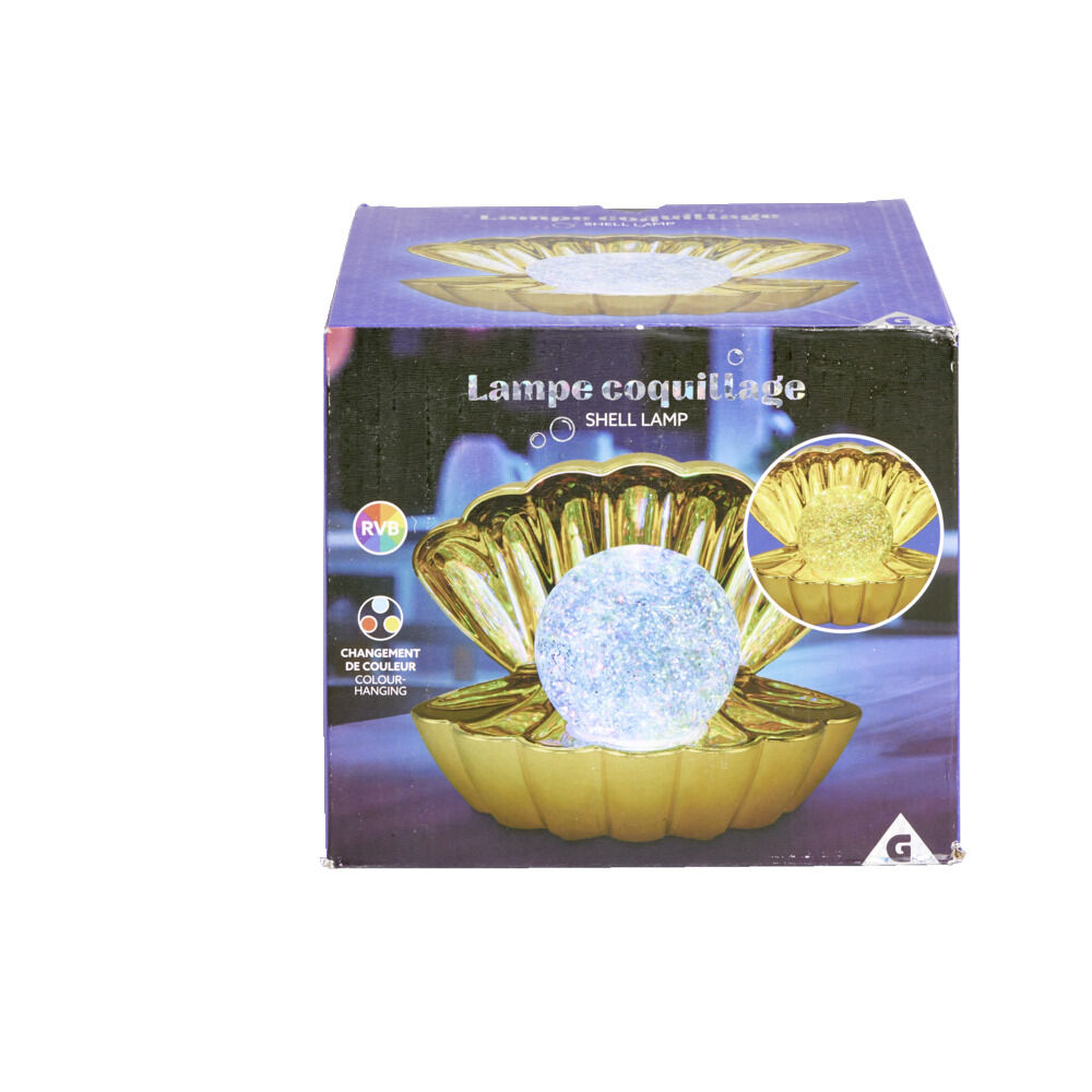 Lampe LED perle et coquillage doré