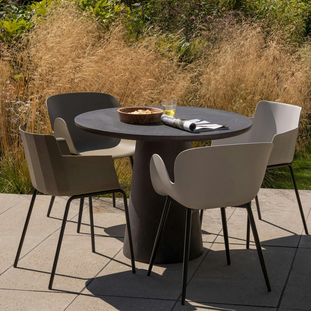 FOPPE - Lot de 4 fauteuils de table en plastique et métal taupe