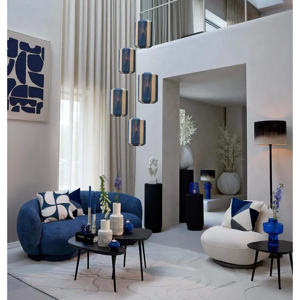 Light & Living - Kozana hanglamp &Oslash;30x46 cm - blauw cr&egrave;me