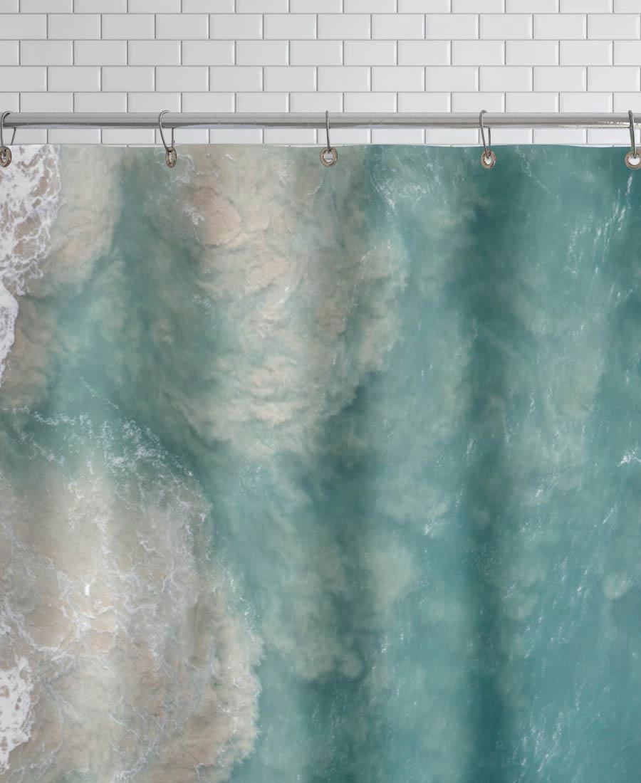 RIPTIDE - Rideau de douche en polyester en bleu & turquoise 150x200