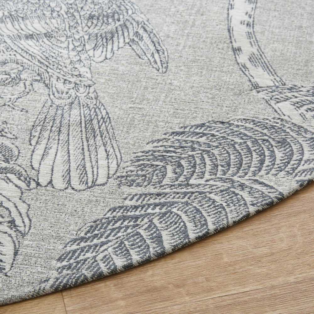 PARADIS - Tapis rond tissé jacquard beige imprimé gris anthracite D200