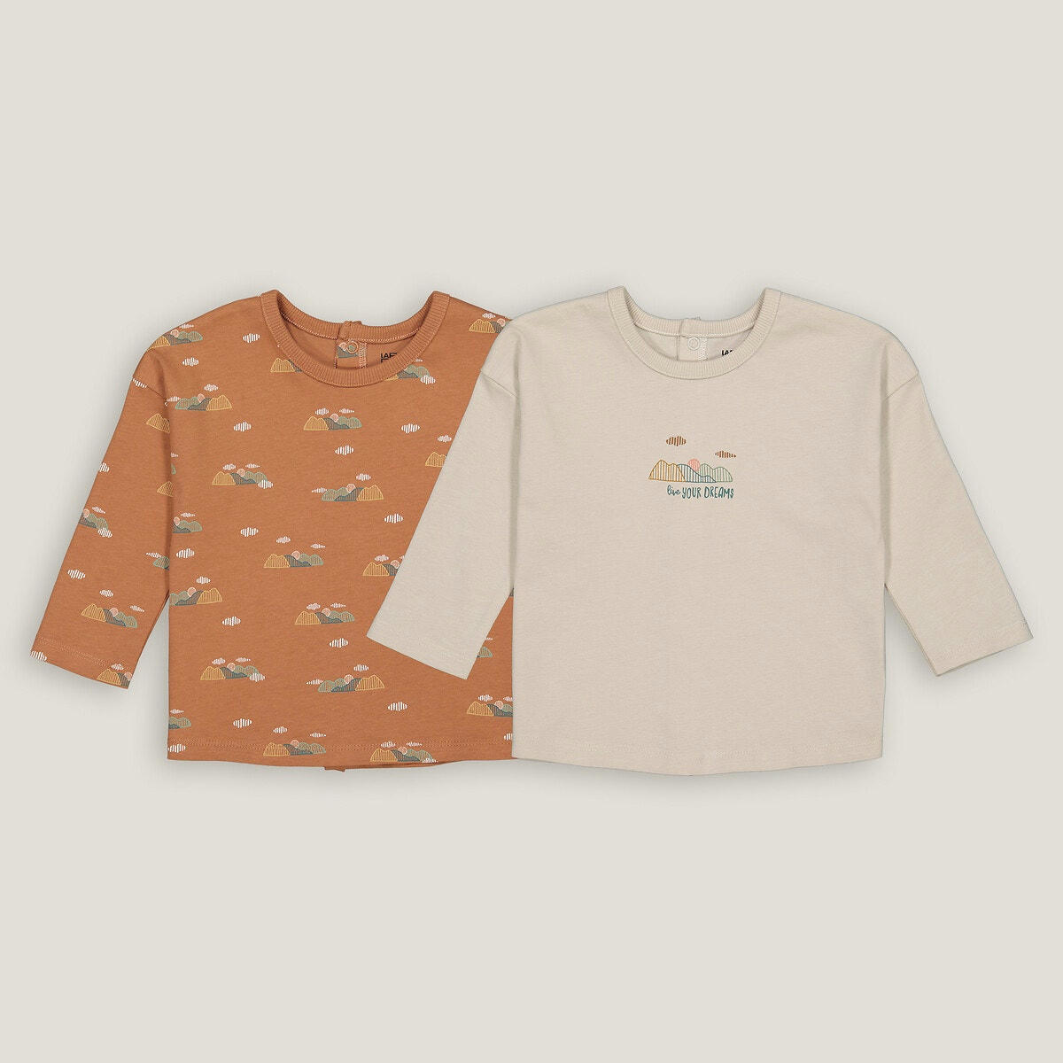 Lot de 2 T-shirts manches longues, motif montagnes