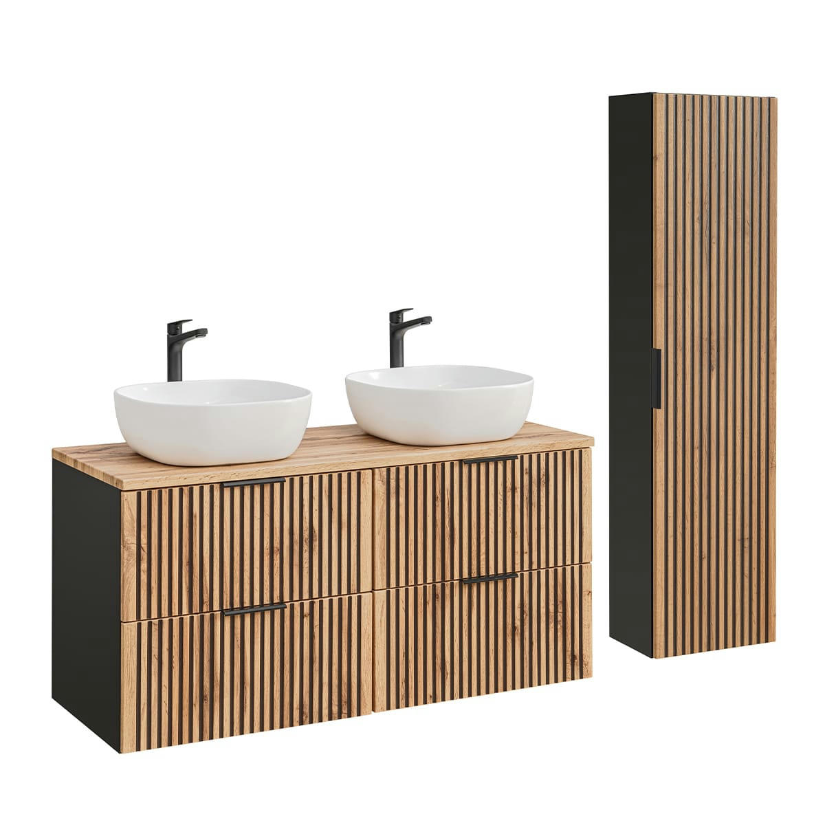 - Ensemble meuble double vasque 120cm et colonne naturel