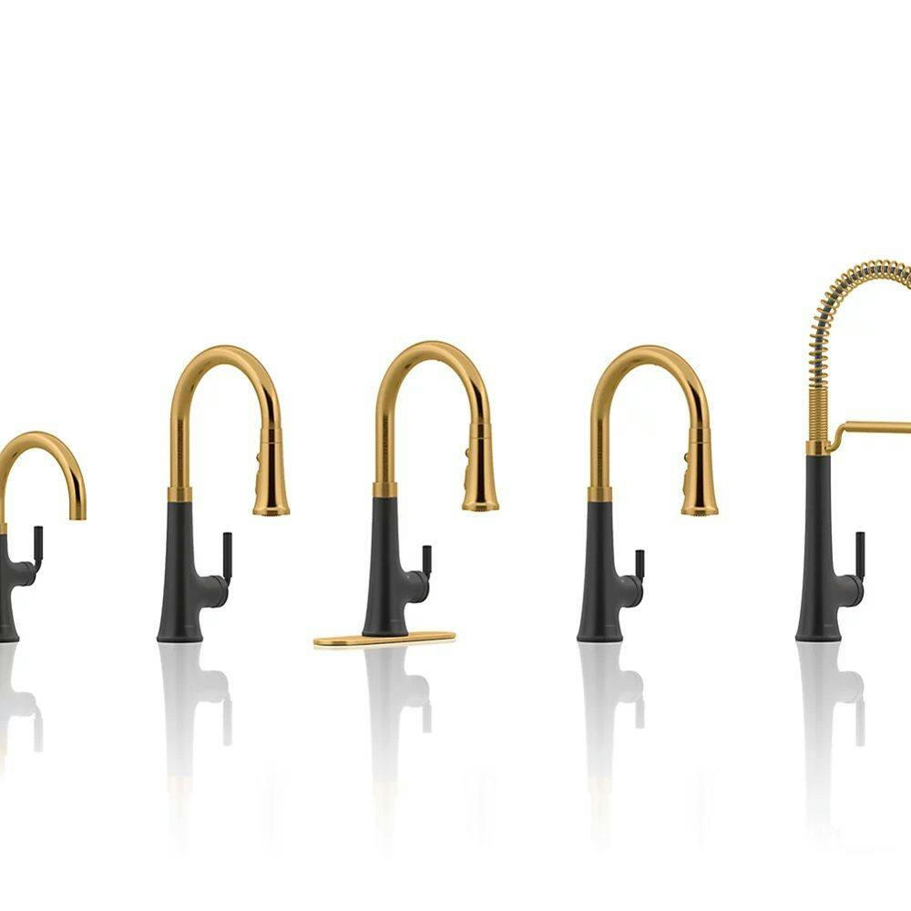 Kohler Tone™ Touchless Pull Down Single Handle Kitchen Sink Faucet, Matte Black/ModerneBrass