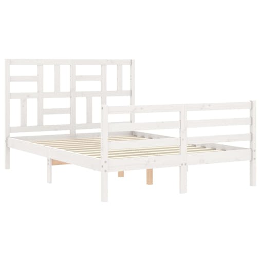 NNEVL Bed Frame with Headboard White 137x187 cm Double Solid Wood