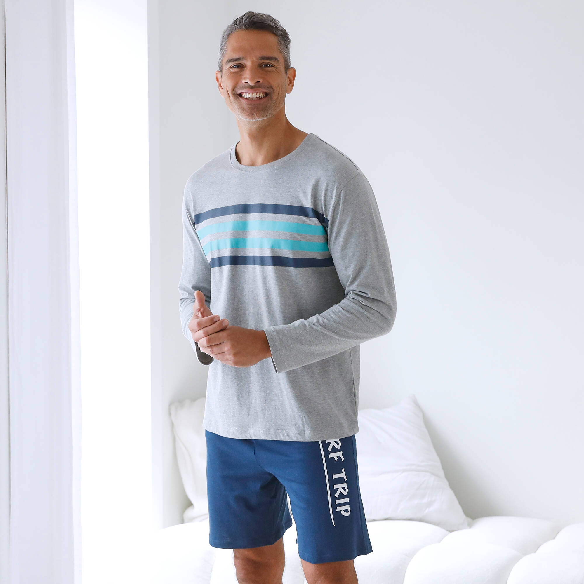 Tee-shirt pyjama manches longues rayures