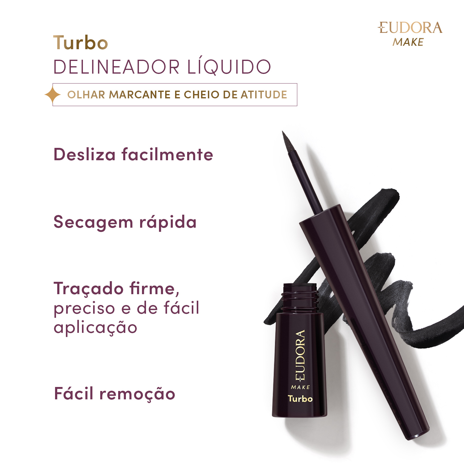 Delineador Líquido Para Olhos Preto Essencial Eudora Make 2,5ml