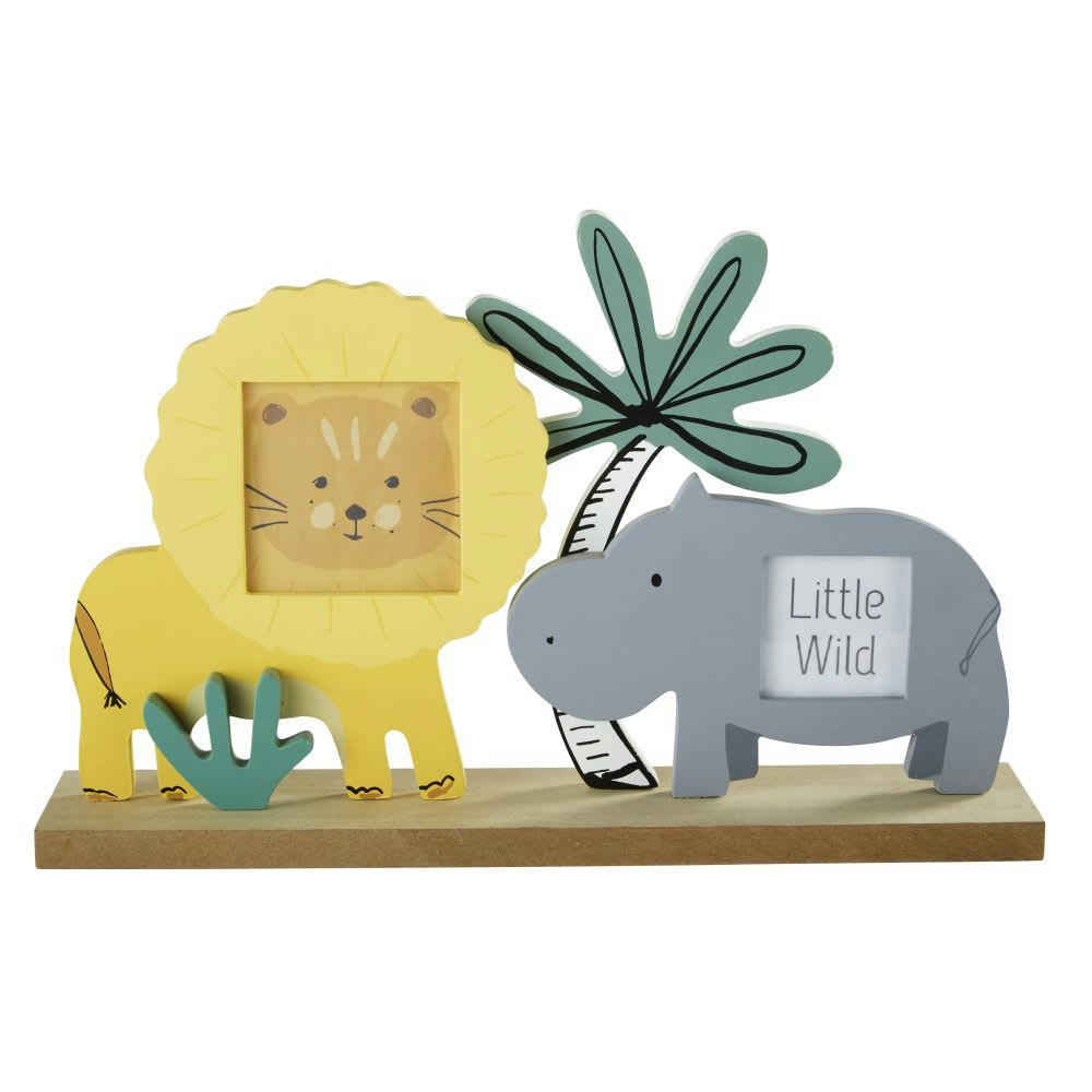 MINI JUNGLE - Cadre multivues 2 photos lion jaune et hippopotame gris 30x25