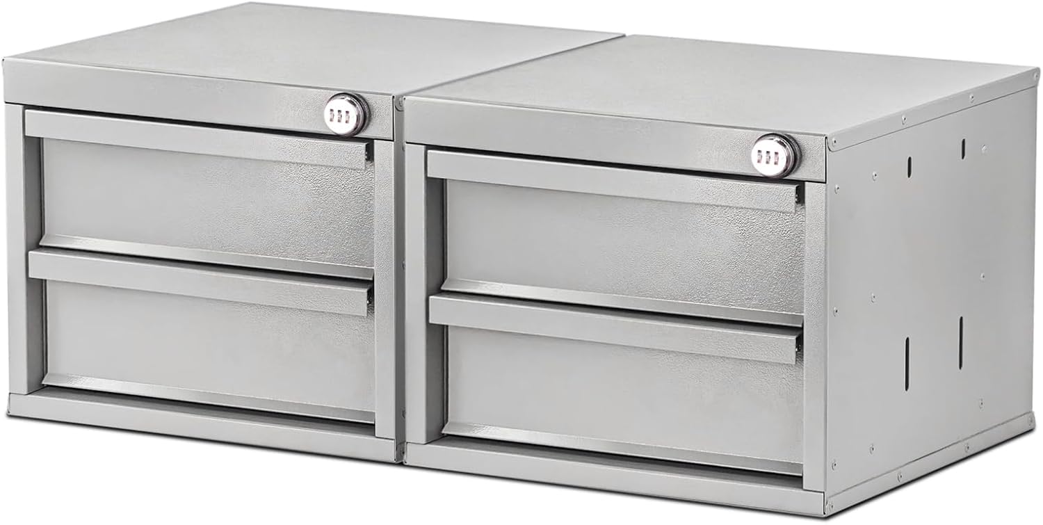 AA Products 2 Drawer Cabinet Set with Password Lock Designed for 16 D AA Van Shelving, Set of 2 Steel Storage Cabinet for Van, Utility Garage, 15.75’’W x 12.5’’H x 15.6”D