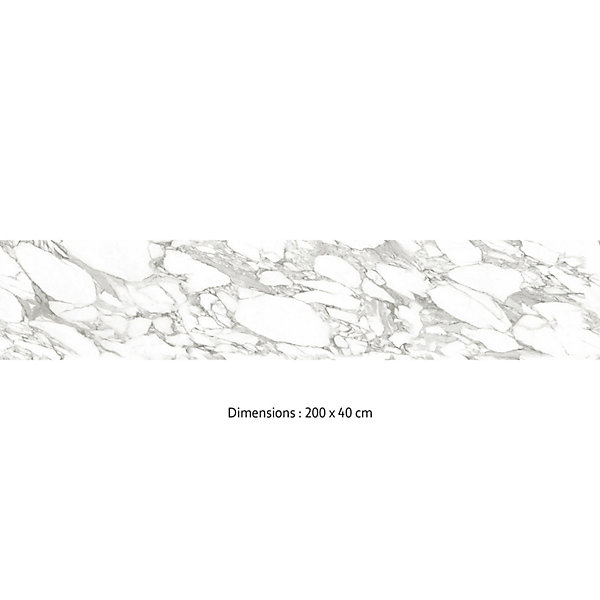 Crédence cuisine adhésive en vinyle imitation marbre Calacatta blanc, 200 x 40 cm, design raccordable