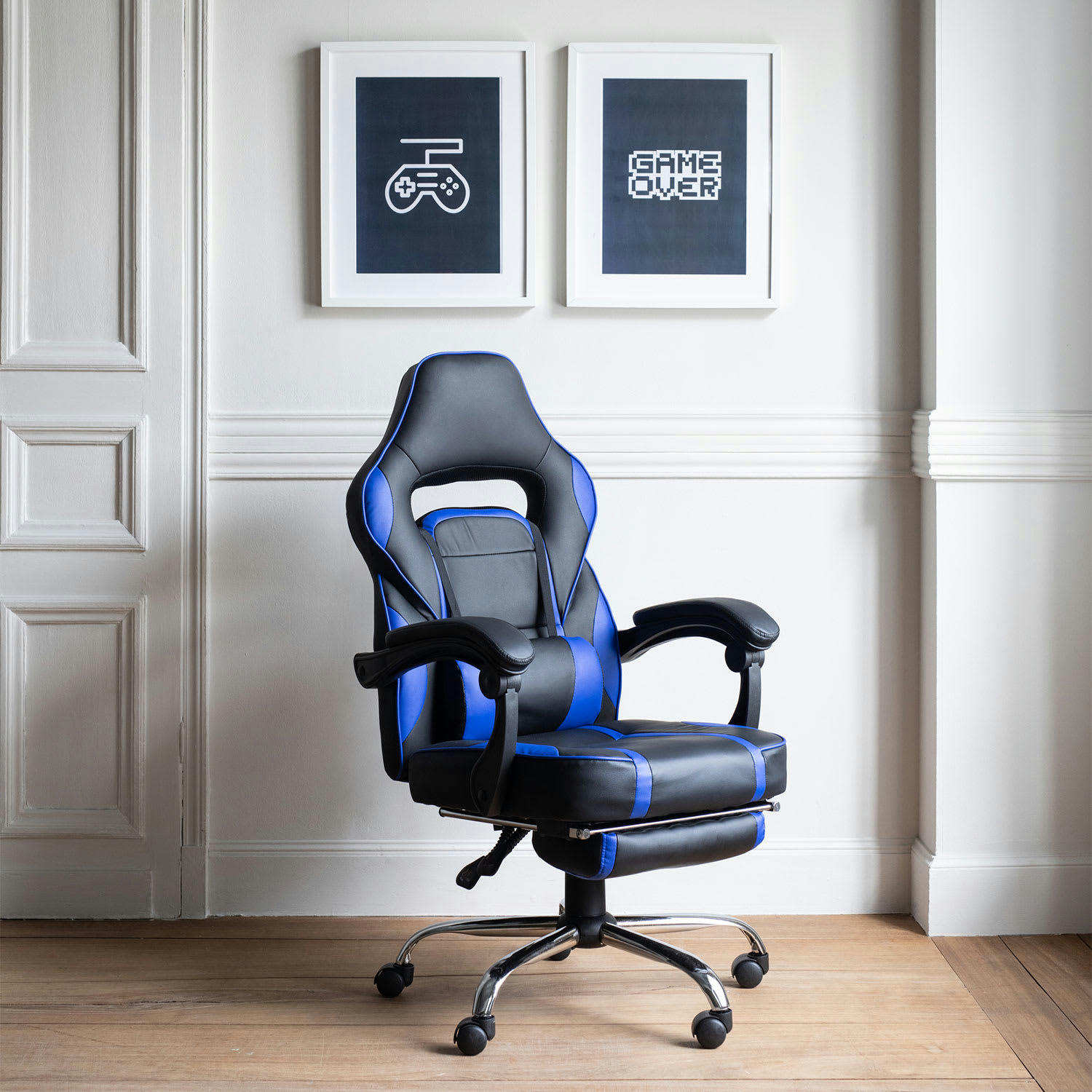 LINK - Fauteuil de bureau gamer en simili cuir noir et bleu