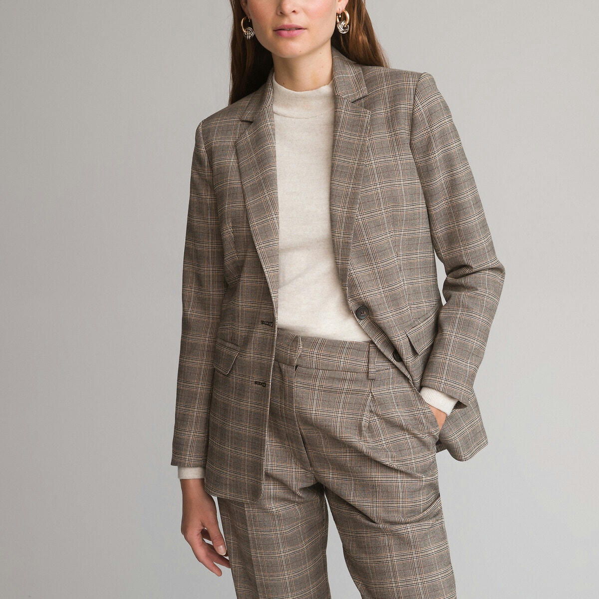 Veste, coupe droite, à carreaux