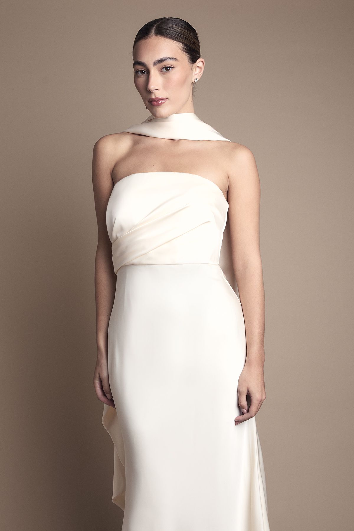 Coast Satin Fishtail Wedding Dress with Drape Scarf