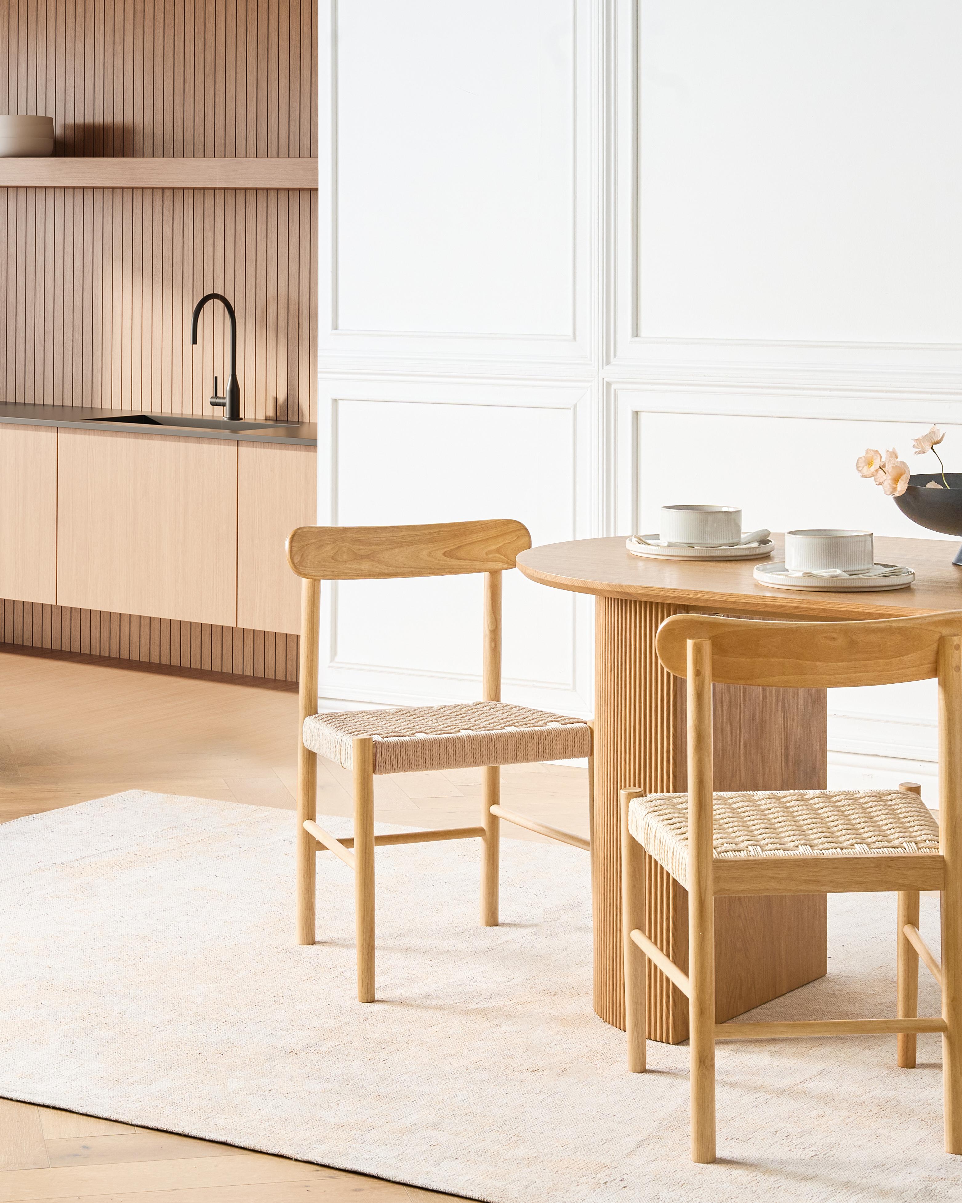 Set of 2 Dining Chairs EAGAN Wood Light Brown/ Beige