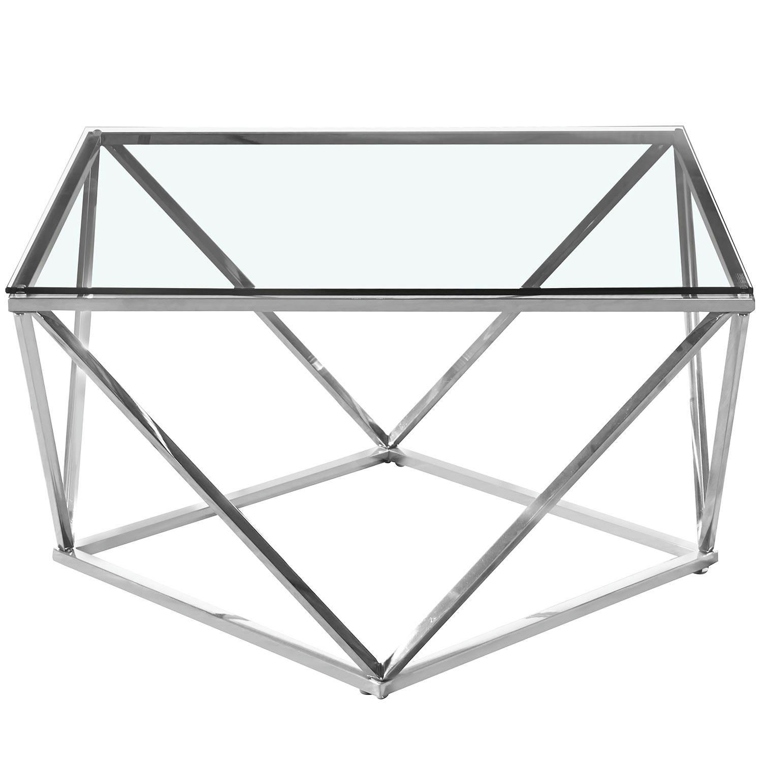 LOUANA - Table basse en verre transparent et pieds argent