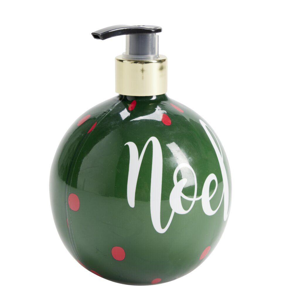 Savon mains liquide flacon forme boule de No&euml;l vert et rouge 500ml
