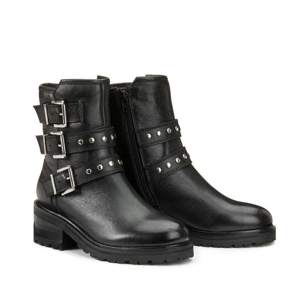 Boots motardes cuir talon large pied large 38-45