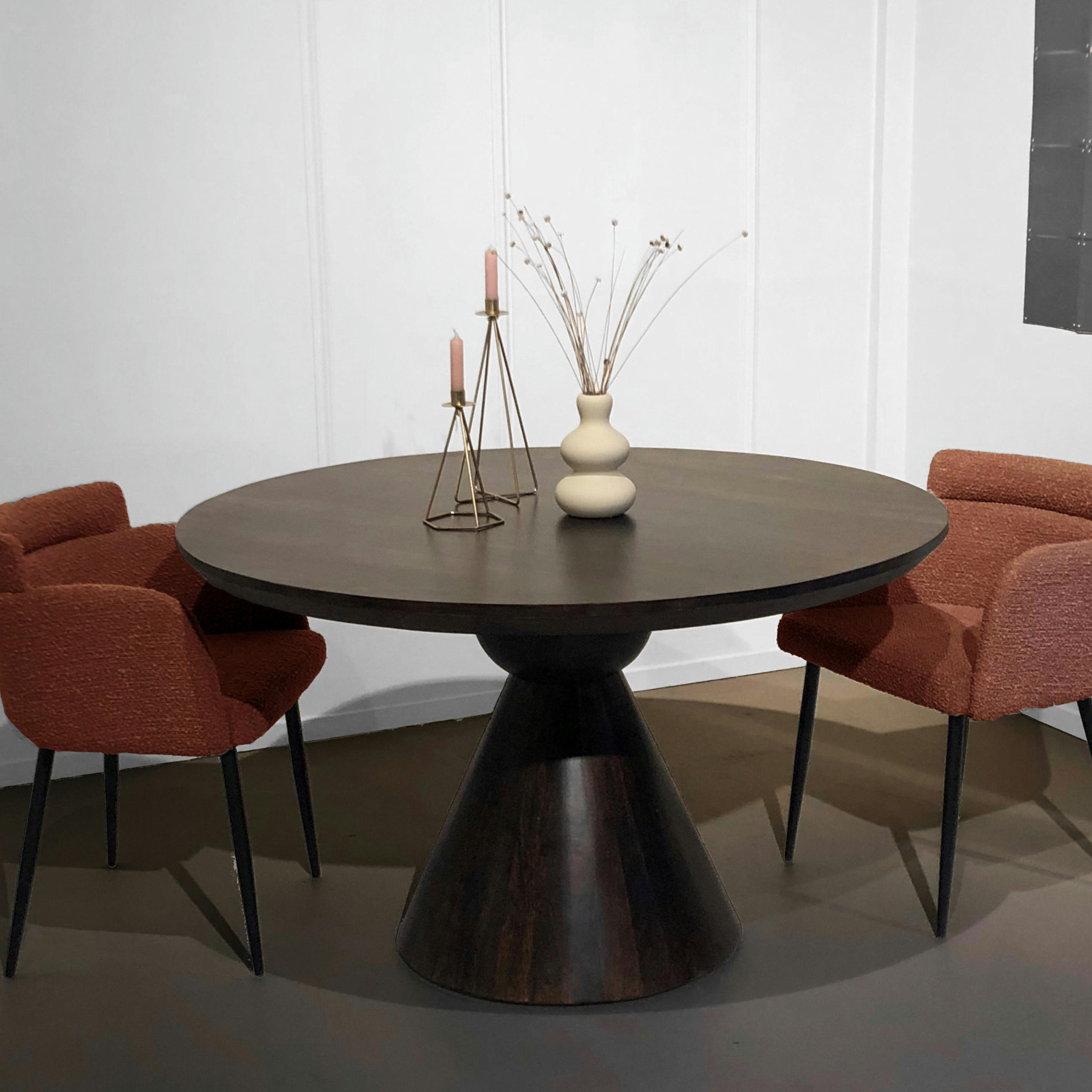 BOMBAY - BOMBAY-Table à manger ronde 6 personnes D130, bois de Manguier noyer