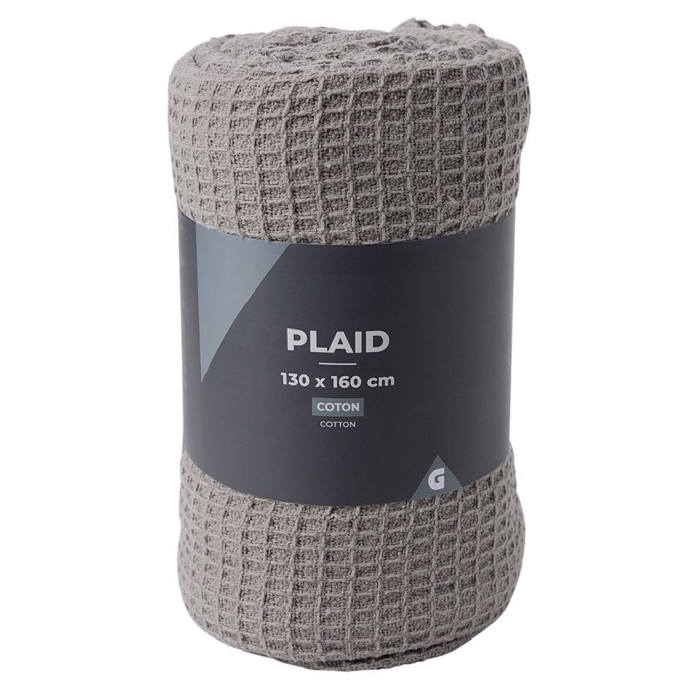 Plaid coton gaufré 130x160cm gris