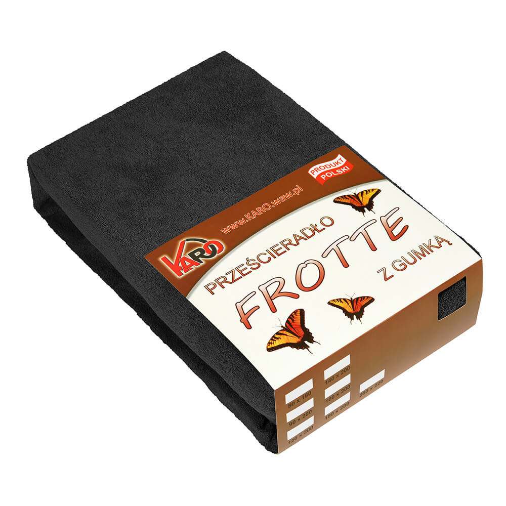 Prześcieradło frotte z gumką 80x200 czarne 044 KARO