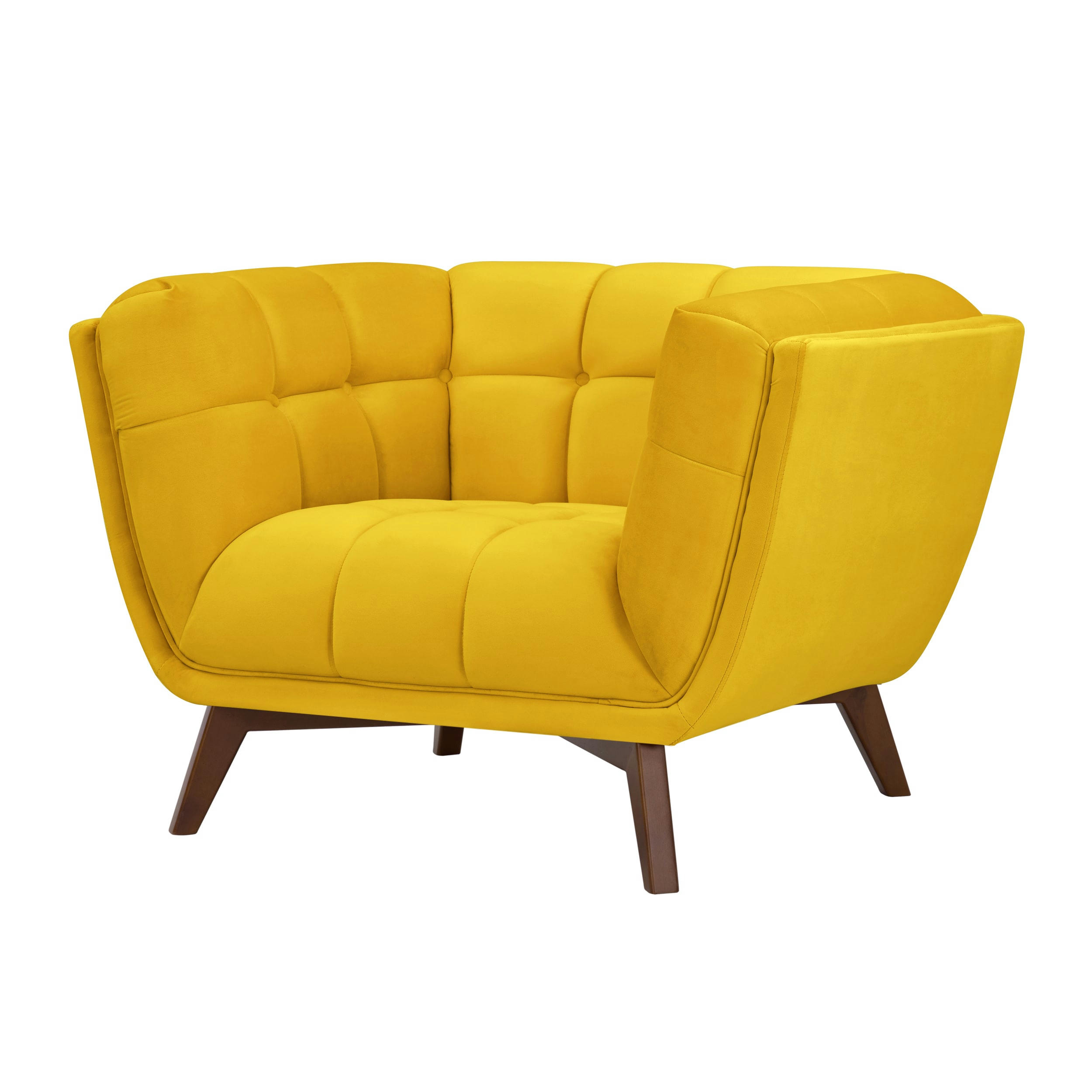 MONA - Fauteuil en velours jaune pieds