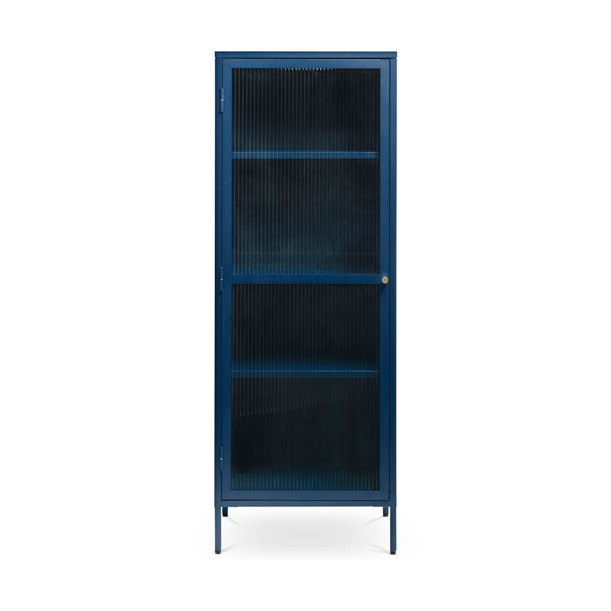 Olivine Katja Smalle Metalen Vitrinekast met Ribglas - B 58 cm - Blauw