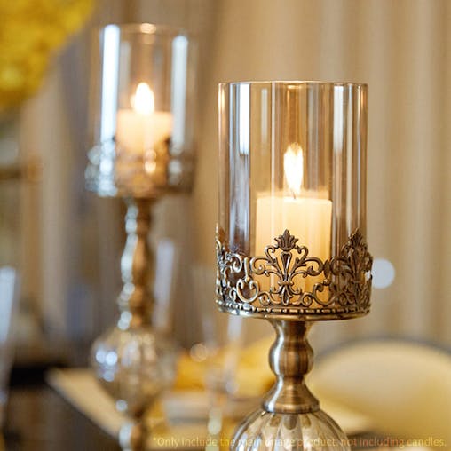 SOGA 2X 42cm 47cm Glass Candle Holder Candle Stand Glass/Metal