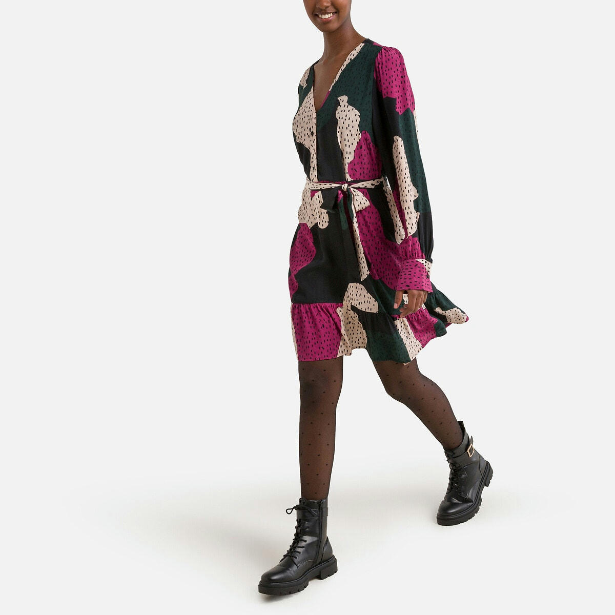 Robe courte imprimée à ceinturer