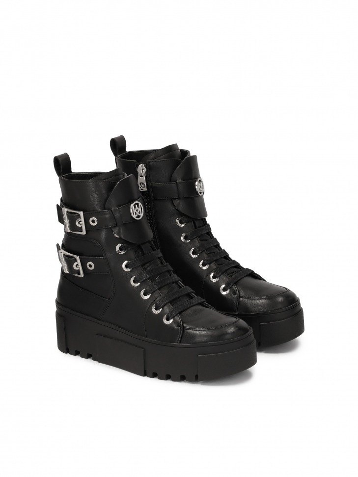 Rock style leather platform boots