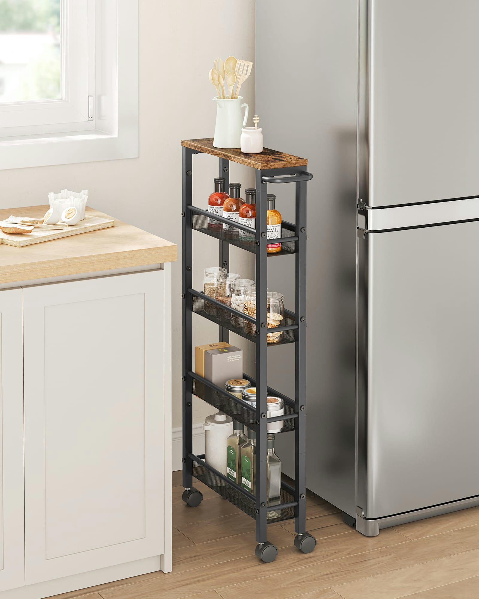 - Desserte 5 niveaux effet bois acier marron rustique noir