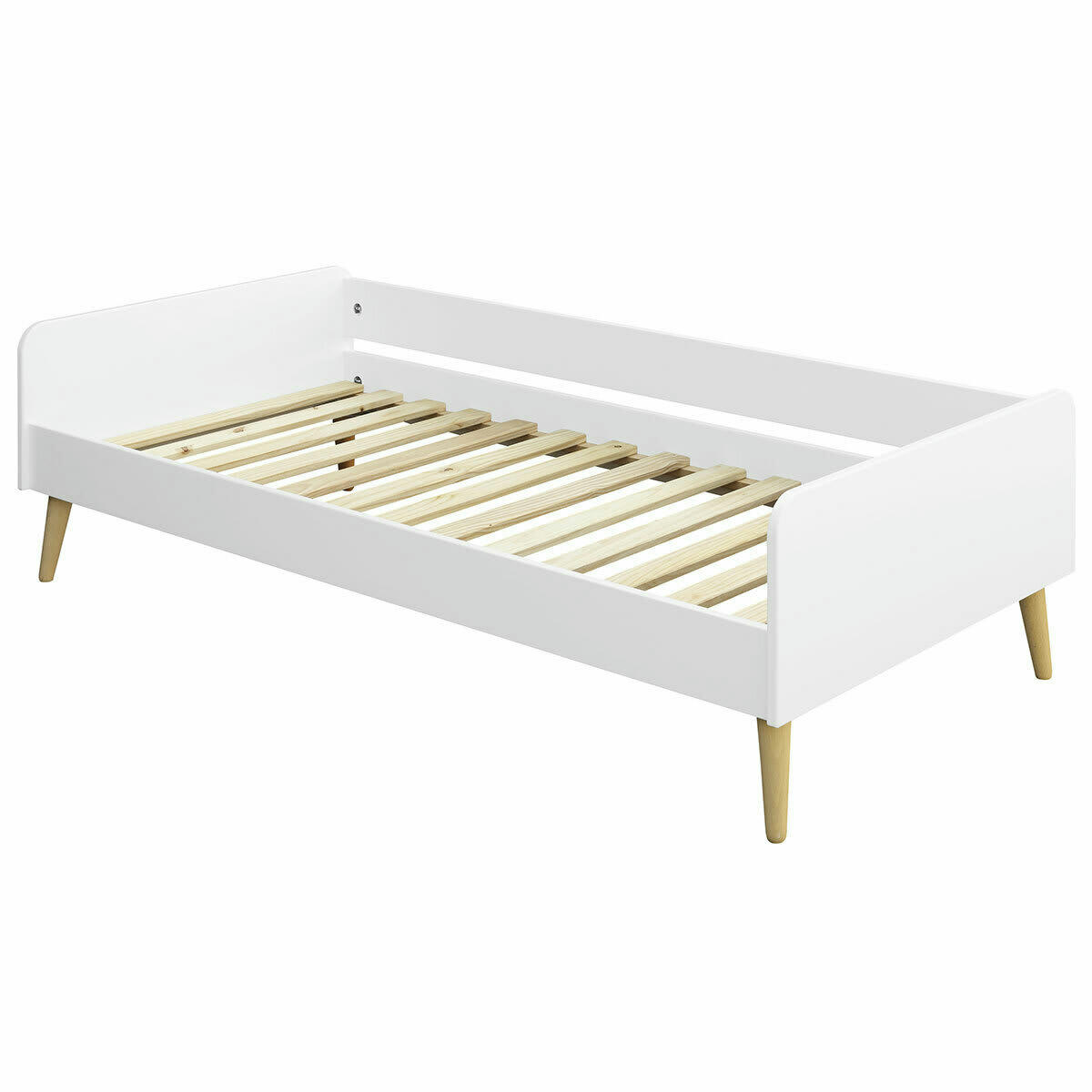 HARPE - Pack lit enfant avec pieds et matelas 90x190 cm bois massif blanc