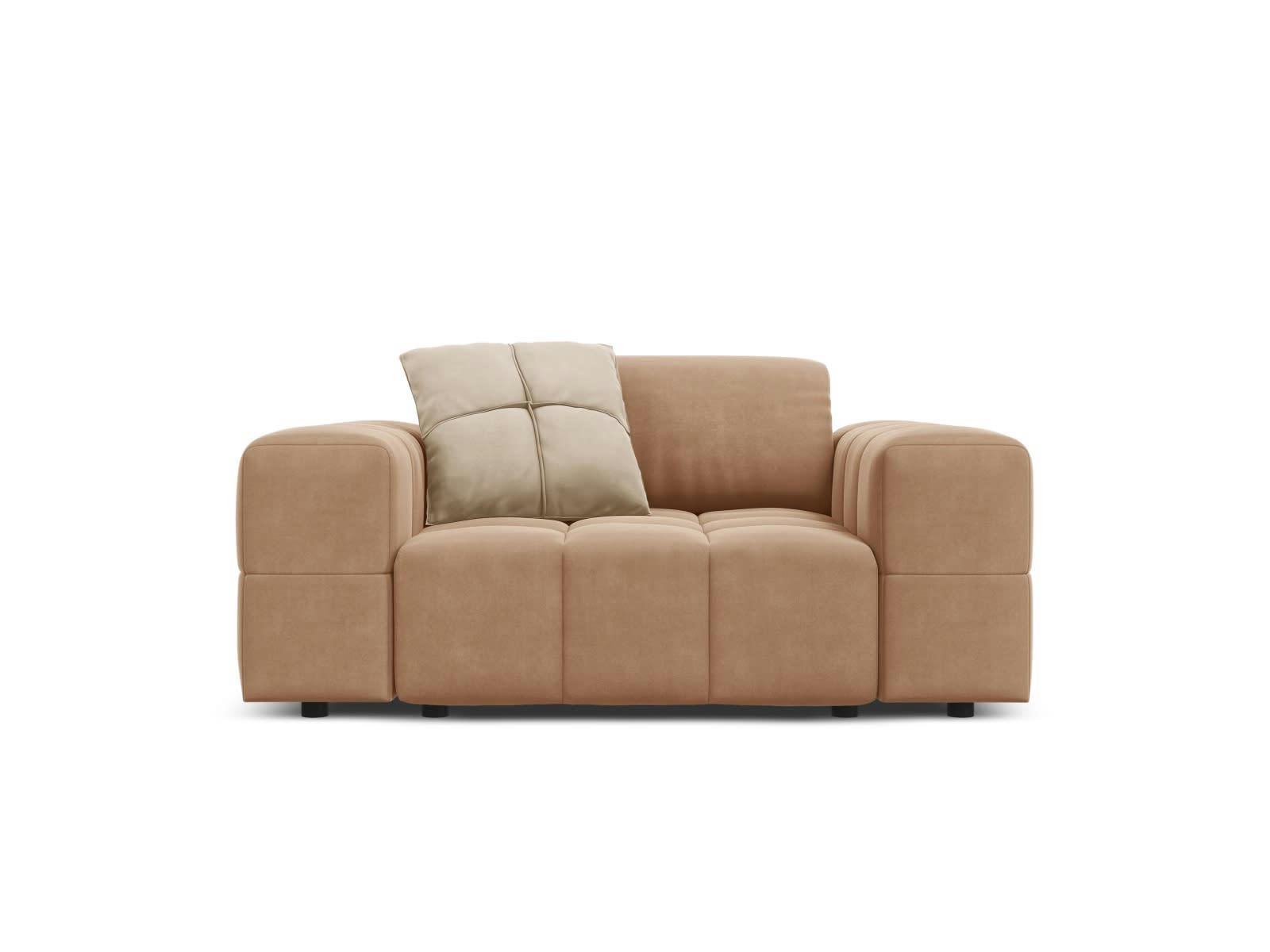 LUC - Fauteuil en tissu velours beige foncé