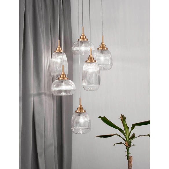 Pendelleuchte »Mond«, LED, 6-flammig, goldfarben/transparent