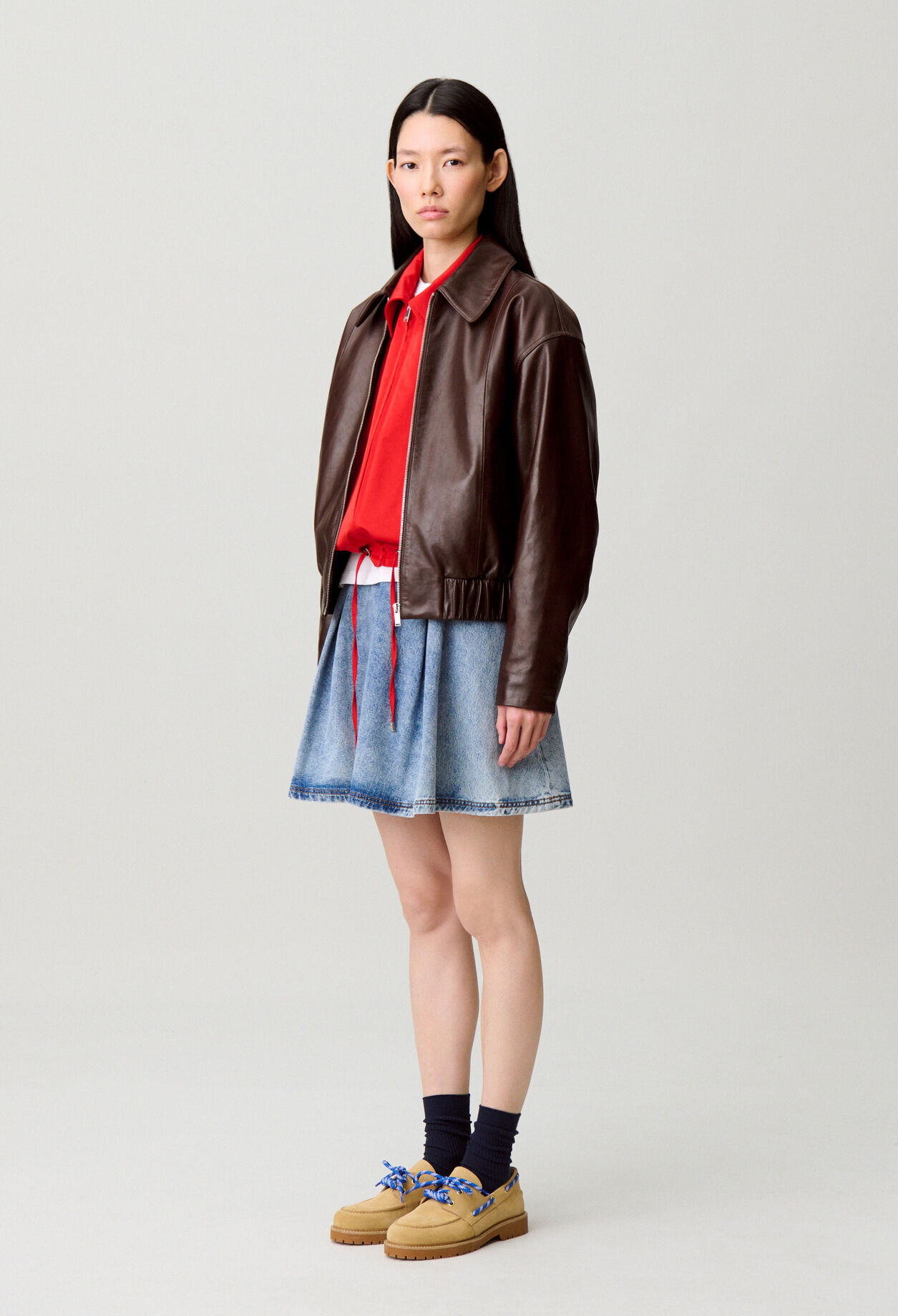 Blouson cuir brillant casual