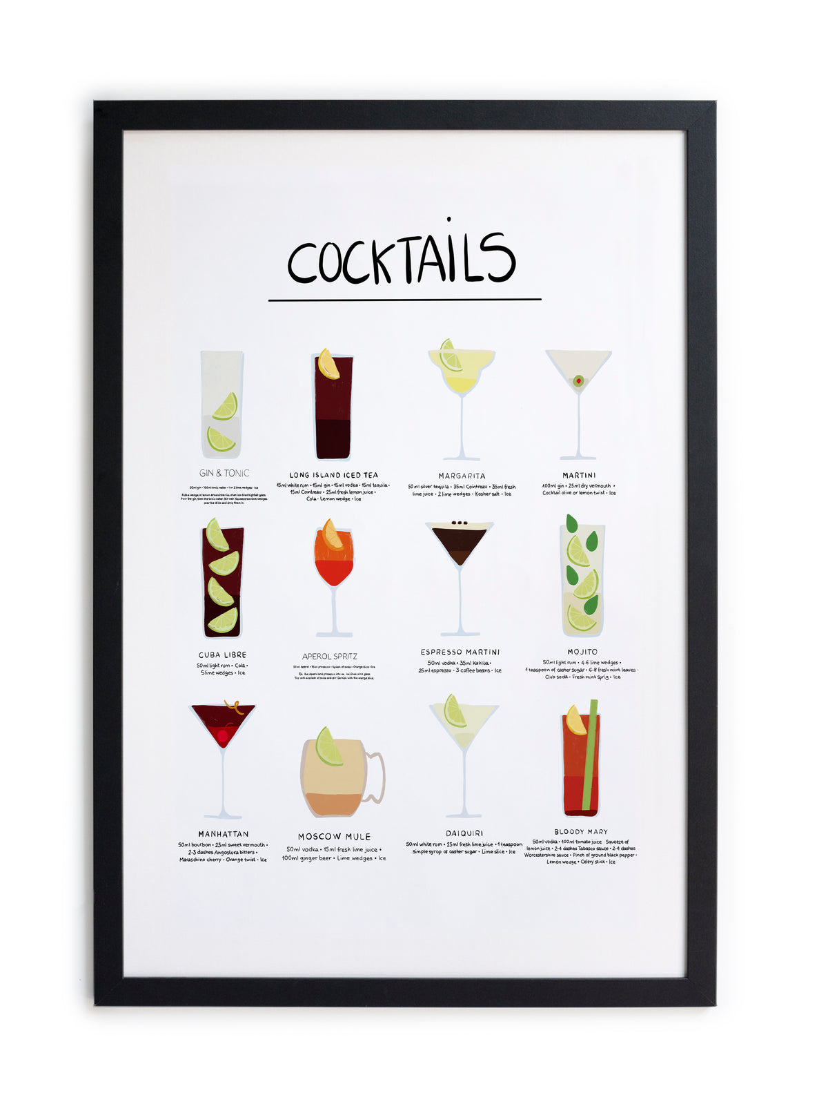 Zwarte lijst met kader 40x30 cocktails