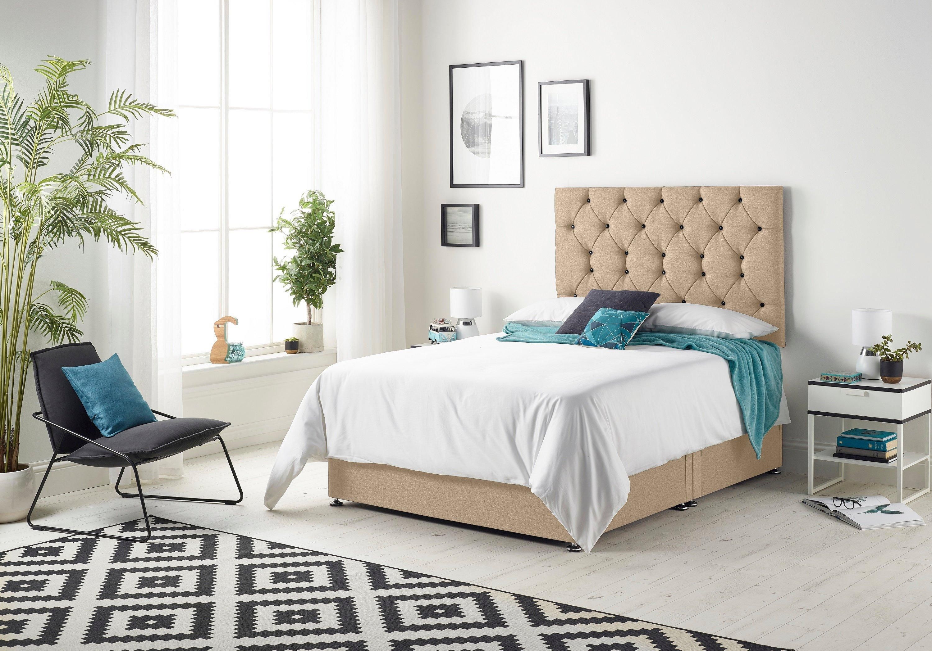 Somnior Premier Sprung Memory Foam 2 Drawer Divan Bed with Upholstered Headboard Plush Velvet