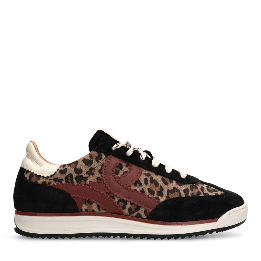 Manfield Zwarte suède sneakers met leopard details