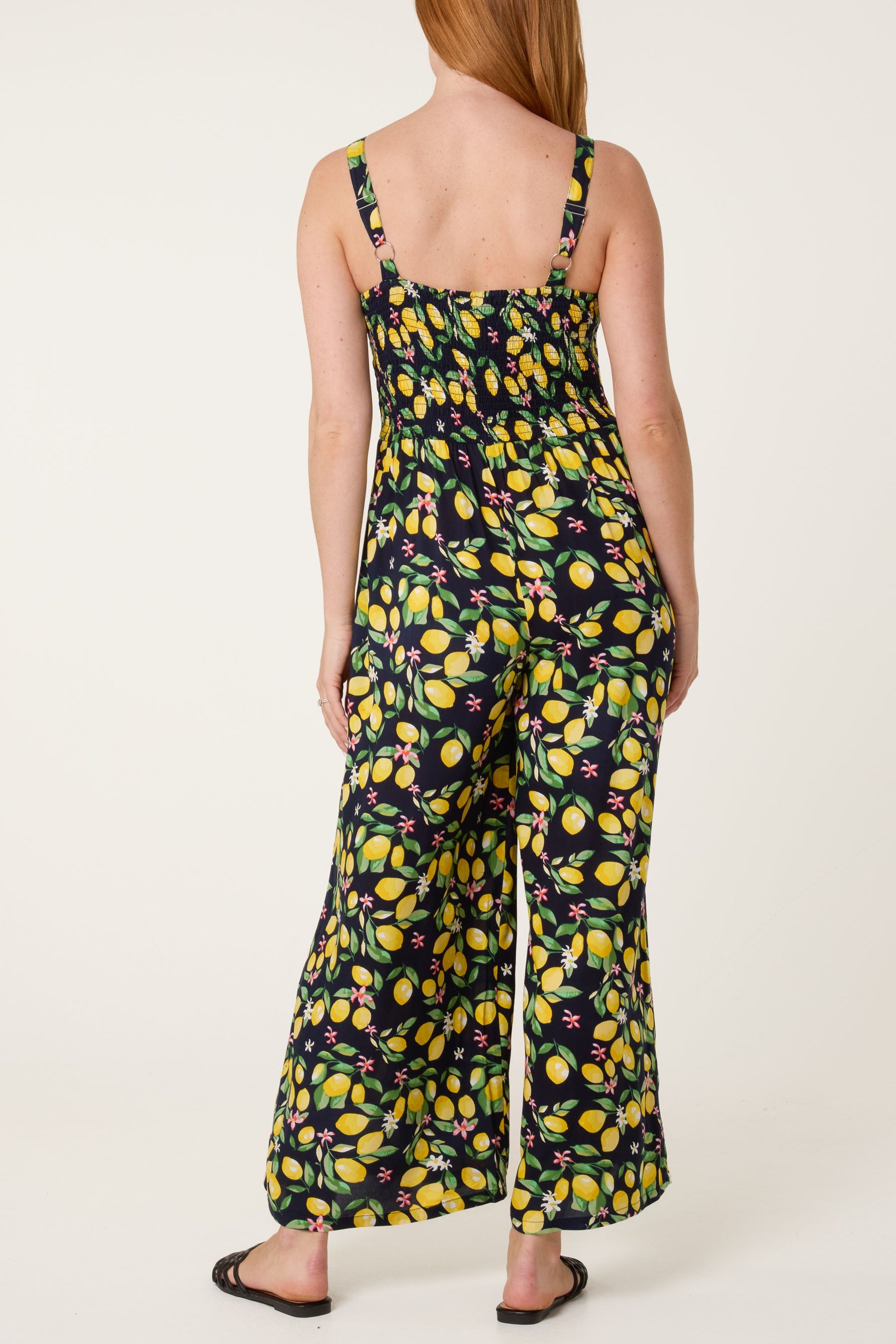 Blue Vanilla Navy Lemon Print Front Tie Jumpsuit