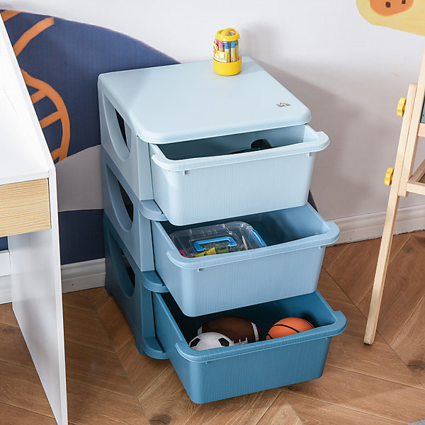 Organisateur de jouets enfant 3 tiroirs - boîtes de rangement plastique - PP bleu