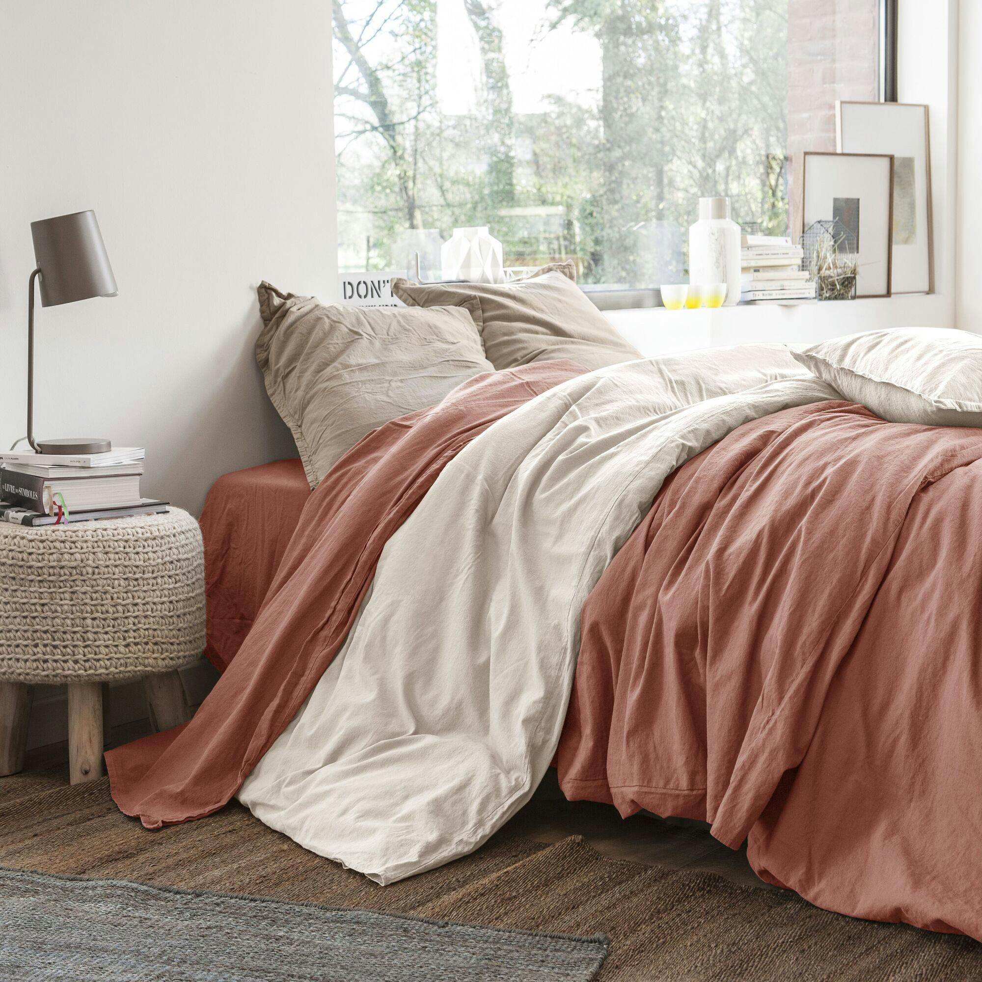 FLANDRES - Housse de couette en coton lin lavé pêche de vigne 240 x 220 cm