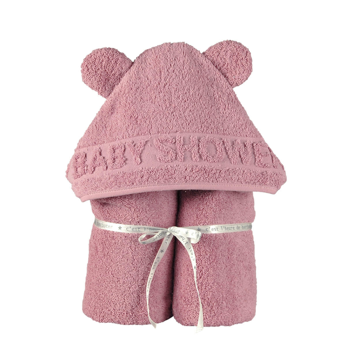 BABYSHOWER - Cape de bain vieux rose coton bio 60x120 cm