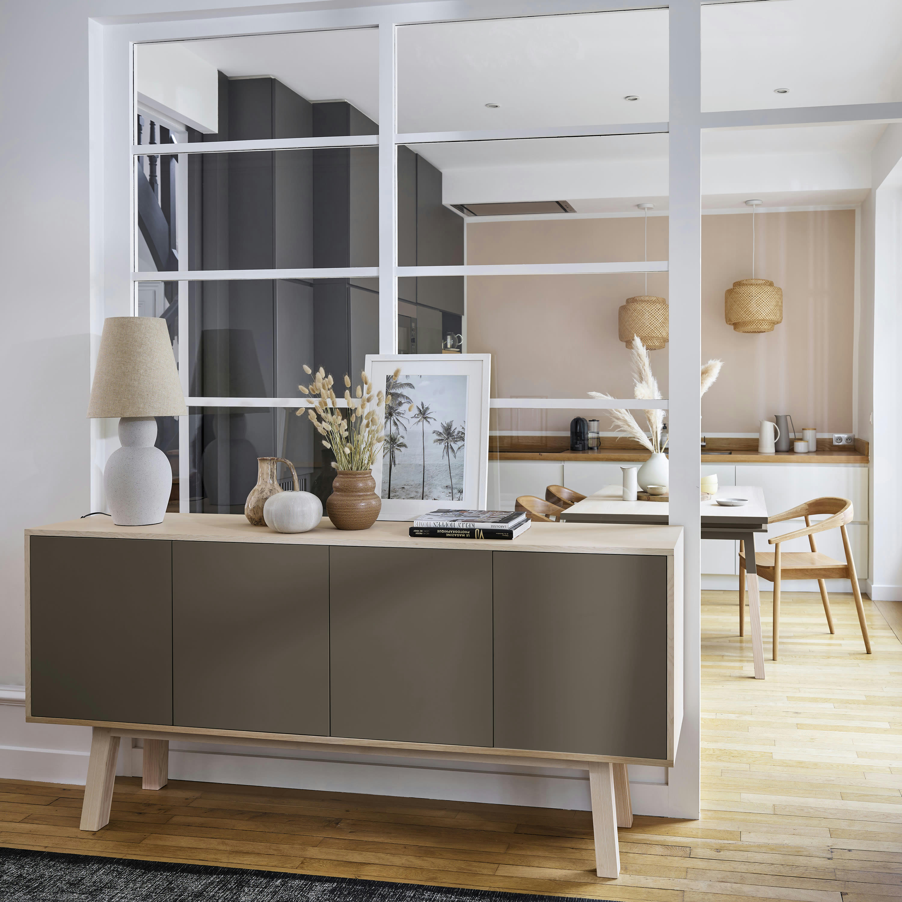 KUBE - Buffet 4 portes en frêne 220 cm, hauteur 94 cm