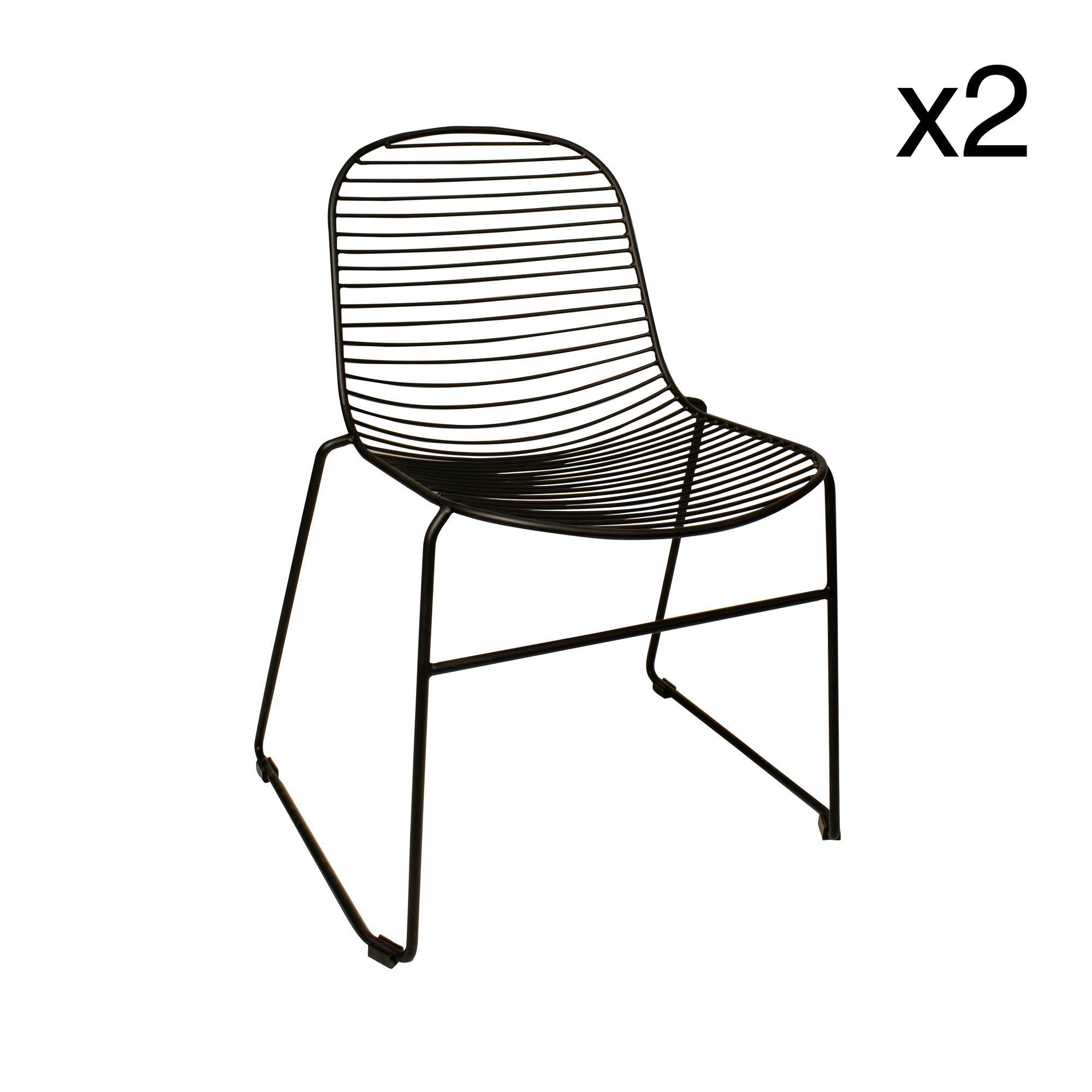 MONTAUK - Lot de 2 chaises empilables en métal noir