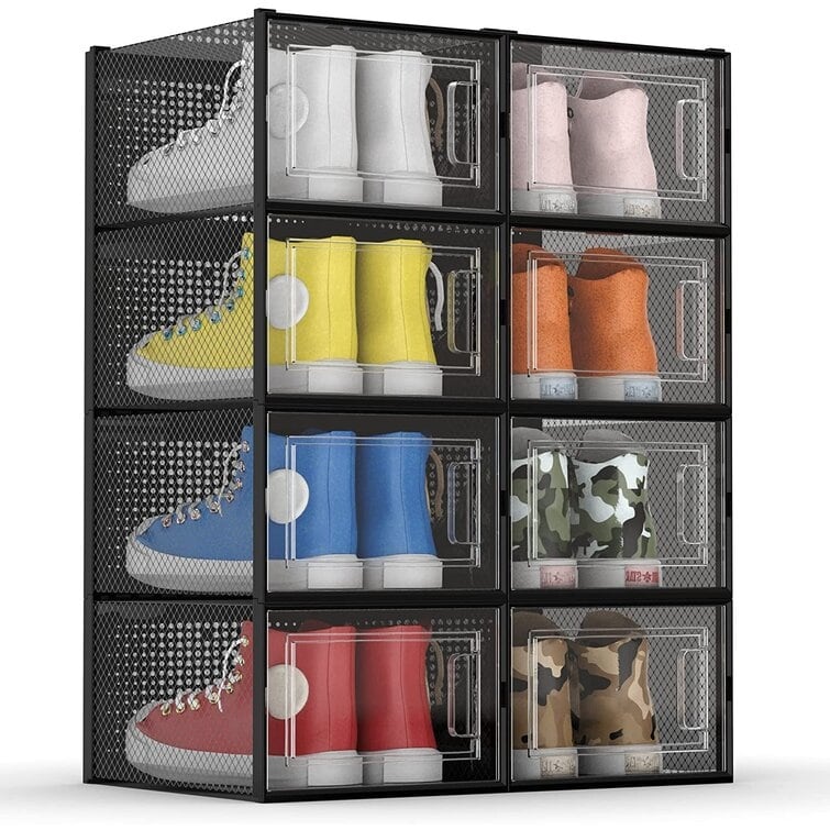 8 Pack Plastic Stackable Shoe Storage Boxes Shoe Organizer