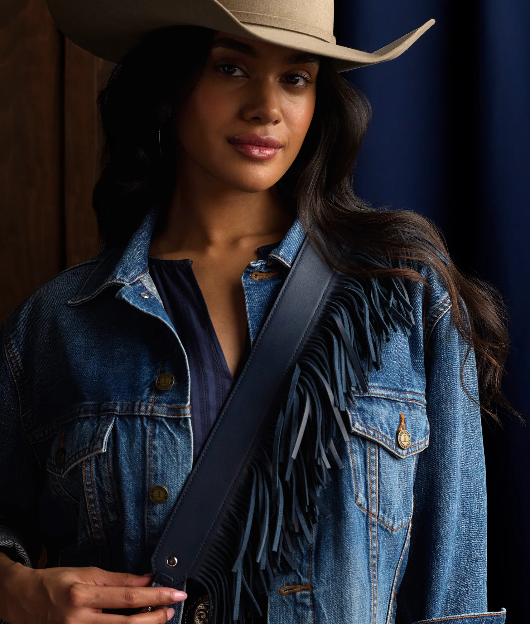 Fringe Handbag Strap - Navy