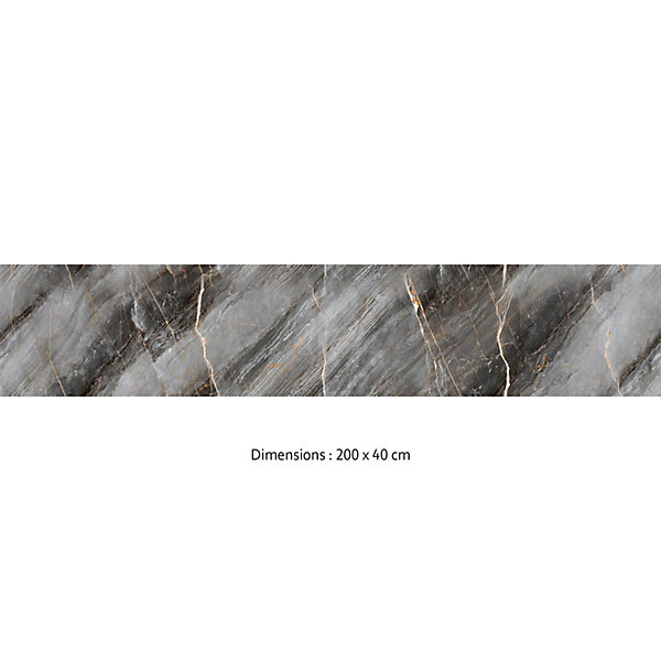 Crédence cuisine adhésive en vinyle imitation marbre gris et or, 200 x 40 cm, design raccordable