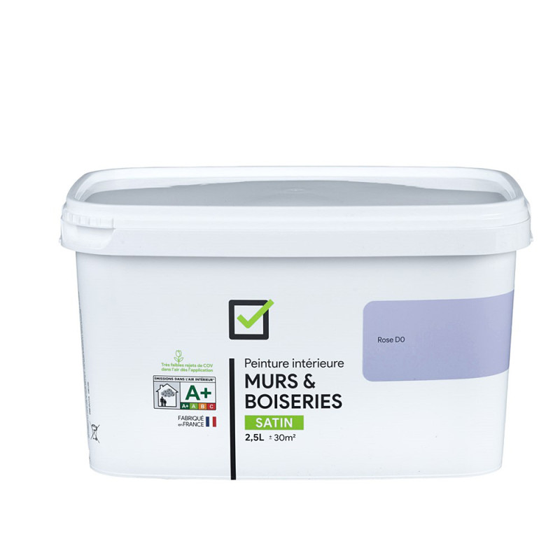 Peinture pour murs et boiseries rose D0 satiné 2,5 L