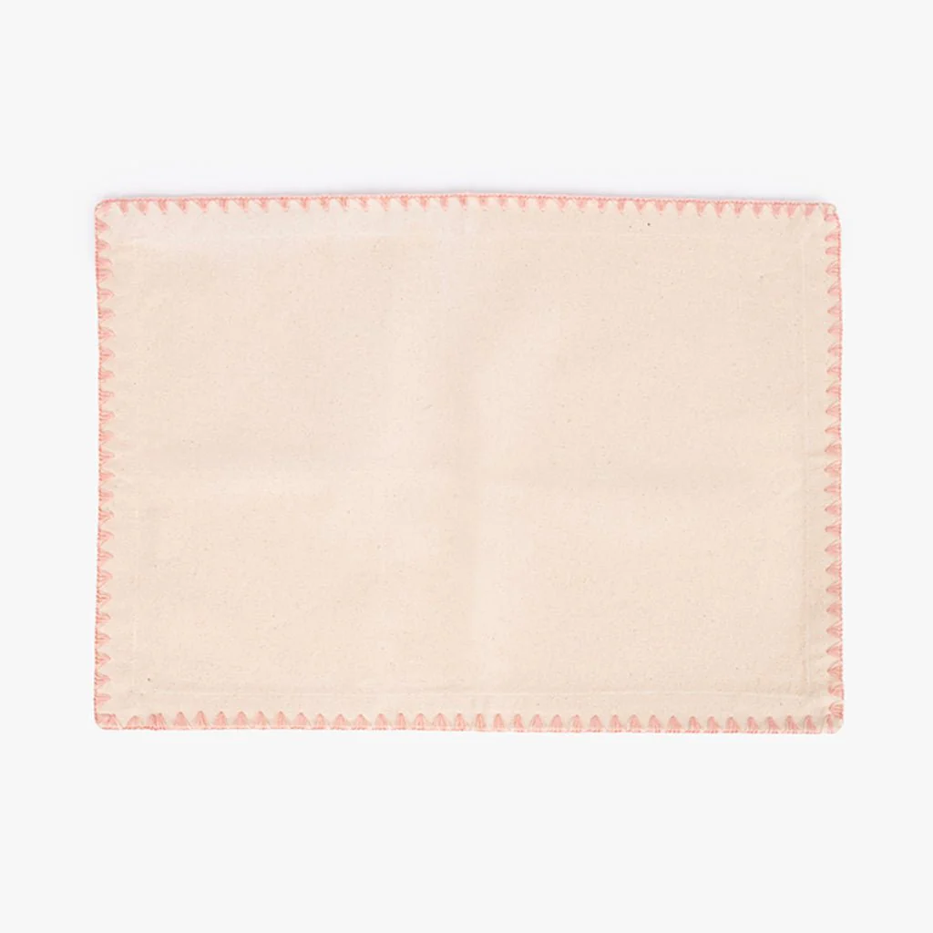 Individual de Algodão Bege com Bordado Rosa PORTOBELLO