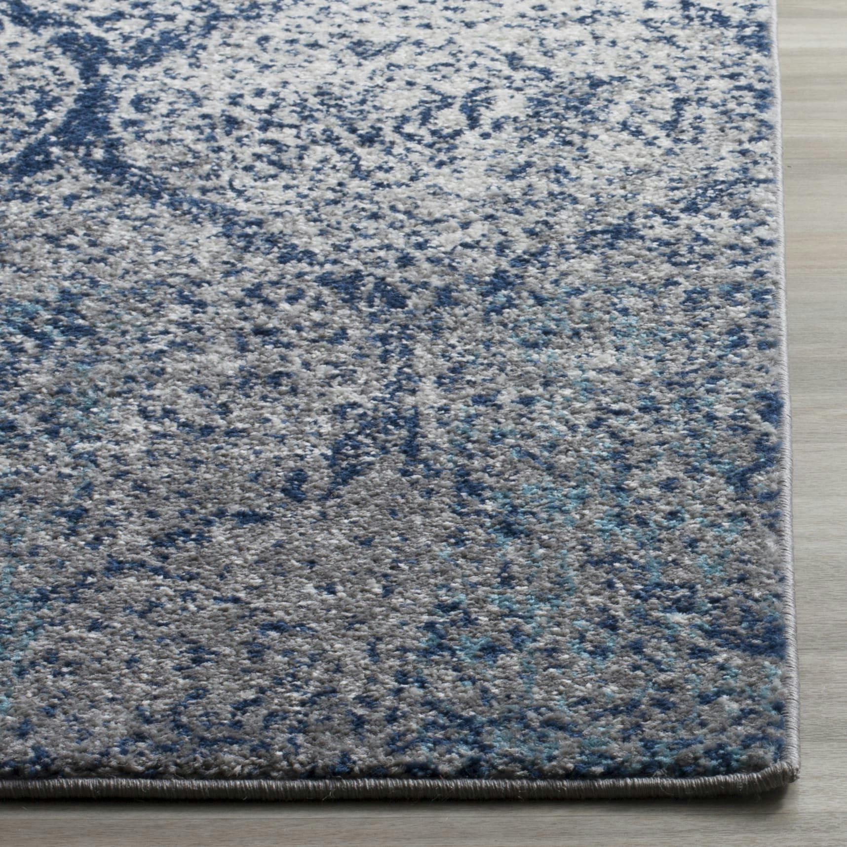 MADISON - Tapis de salon interieur en bleu marine & argent, 122 x 183 cm