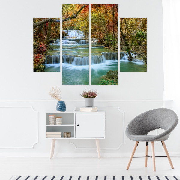 Obraz Wieloczęściowy Wodospad DRZEWA Liście 3D 80x60cm